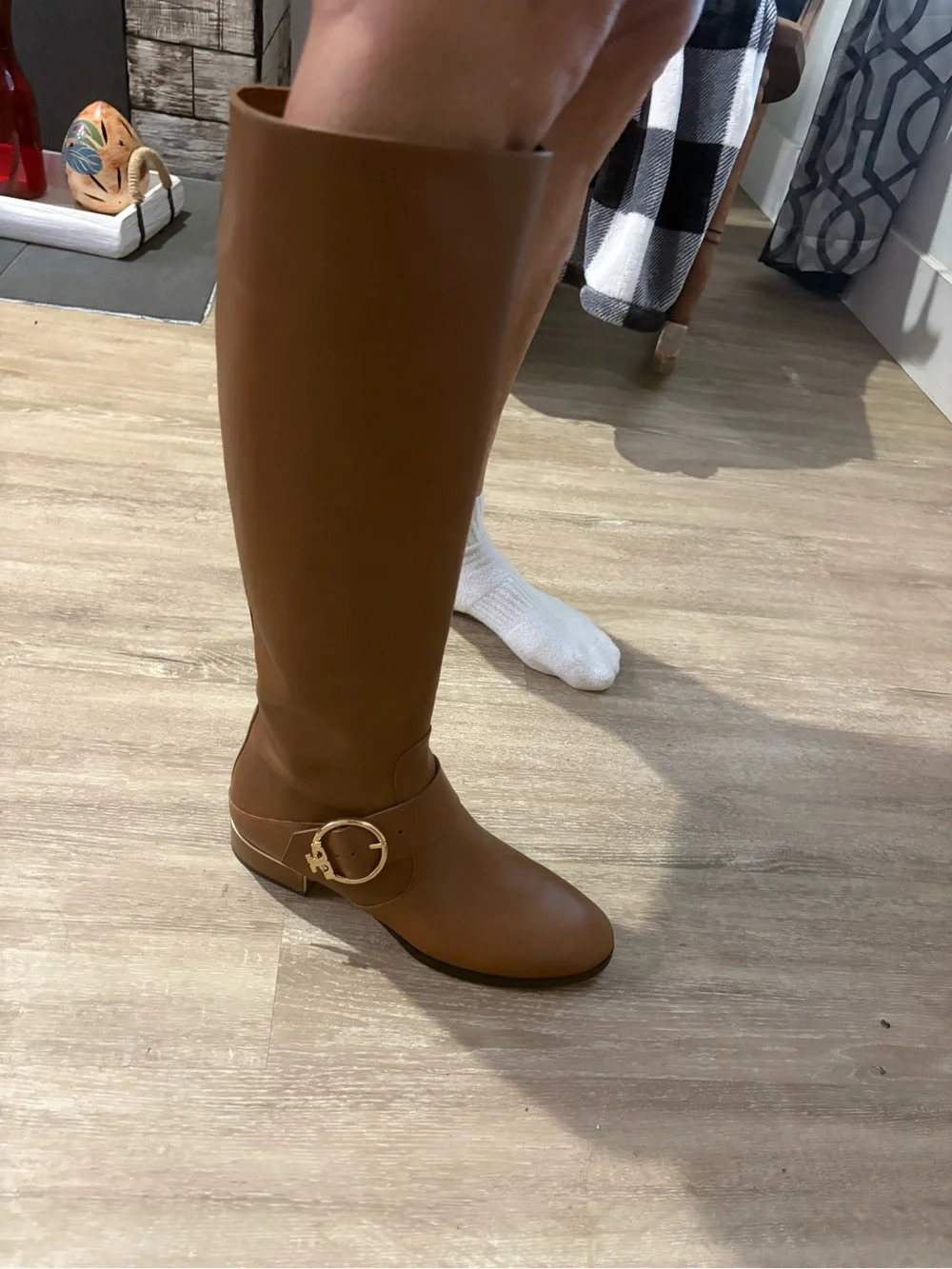 Tory Burch Brown Tall Leather Riding Boots with Gold Buckle